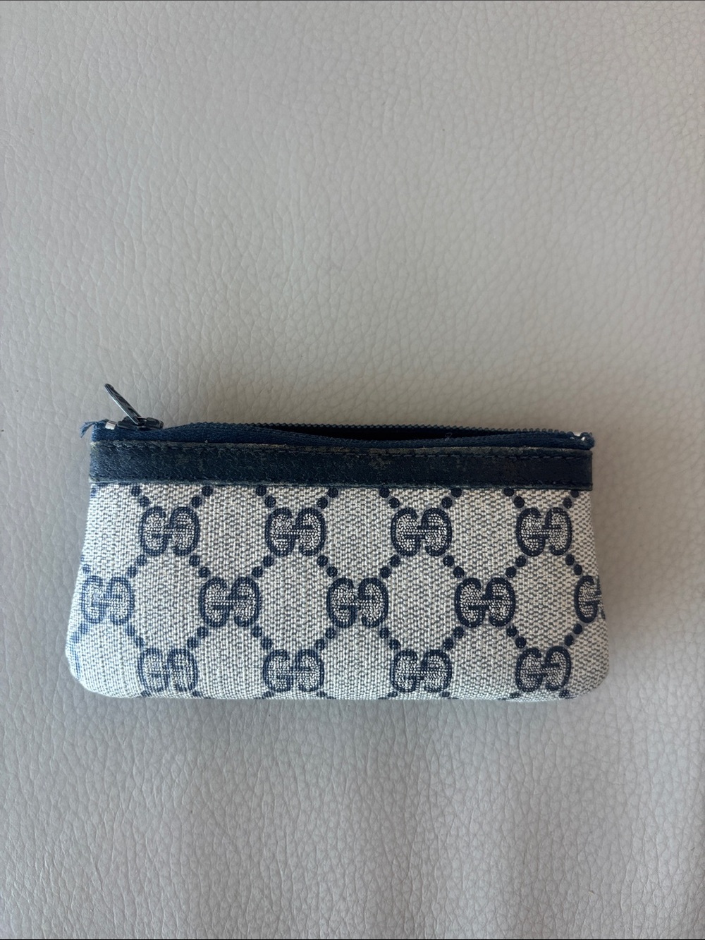 Gucci Navy & Ivory GG Canvas Zip Card Pouch